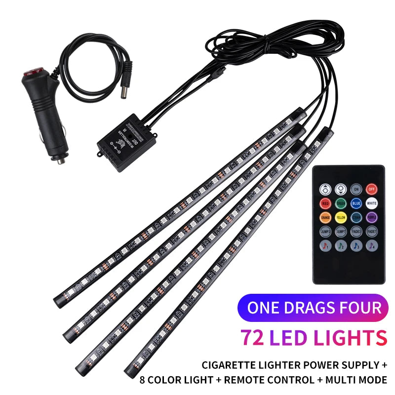Neon LED Car Interior Ambient Foot Strip Light Kit Accessories RGB Backlight Remote App Music Control Auto Decorative Lamp
