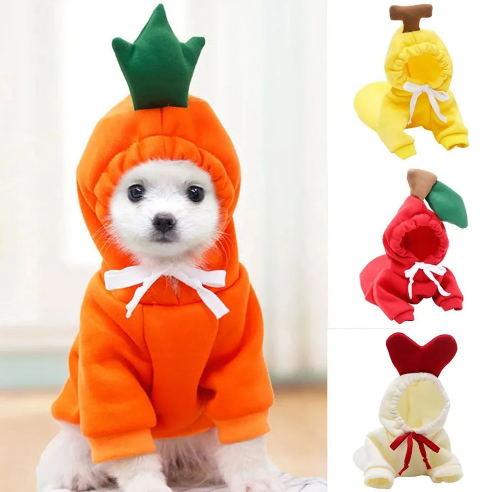 Cute Fruit Dog Hoodie – Winter Warm Fleece Outfit for Small Dogs & Cats 🐶🐱
