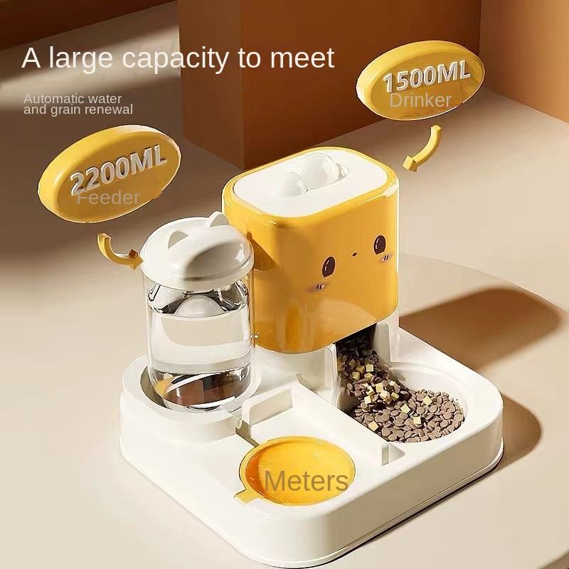 Cartoon Cat and Dog All-in-One Pet Food Water Bowl New Eco-Friendly Automatic Feeder