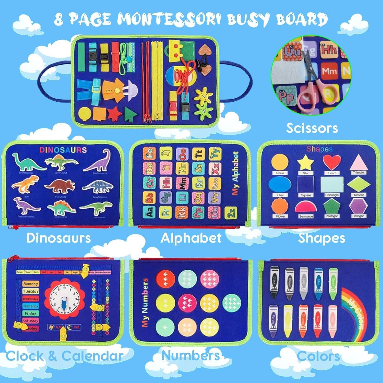 Montessori Toys Busy Board with Sensory Mats Learning Toys