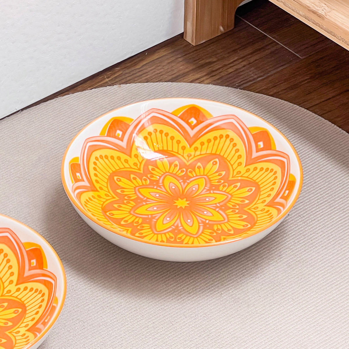 Creative Bohemian Style Pet Plate Round Ceramic Cat Dog Bowl Set of 4 PCS