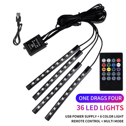Neon LED Car Interior Ambient Foot Strip Light Kit Accessories RGB Backlight Remote App Music Control Auto Decorative Lamp