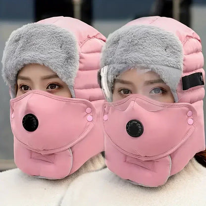 Cycling Cap Winter Keep Warm Hat with Goggle Strap Thermal Neck Warmer