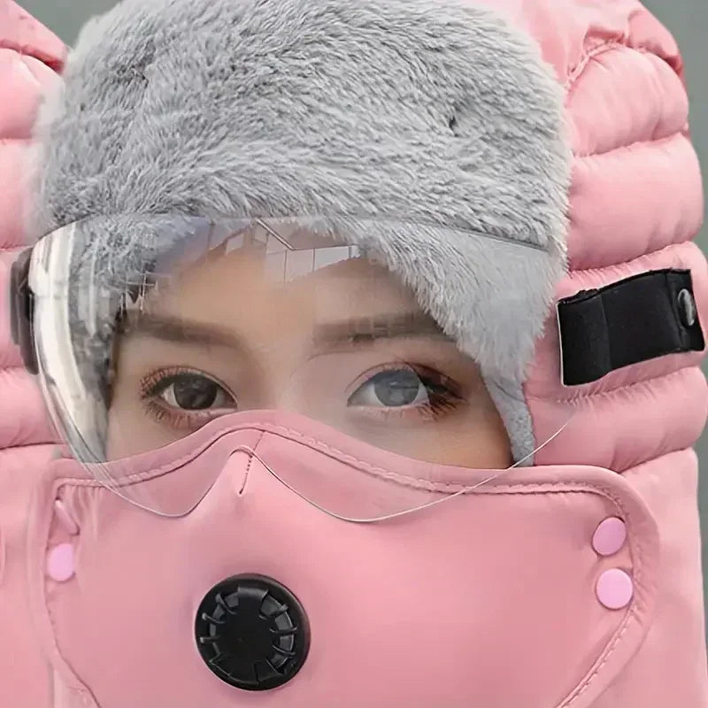 Cycling Cap Winter Keep Warm Hat with Goggle Strap Thermal Neck Warmer