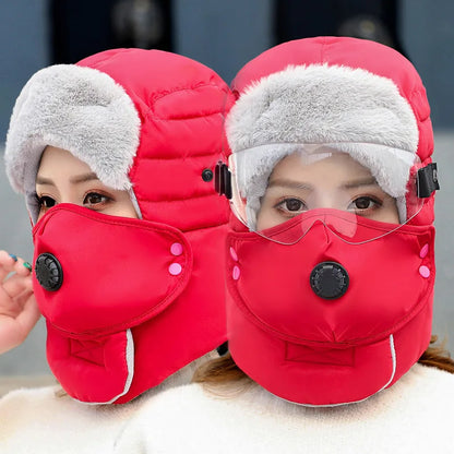 Cycling Cap Winter Keep Warm Hat with Goggle Strap Thermal Neck Warmer