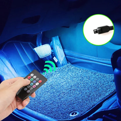 Neon LED Car Interior Ambient Foot Strip Light Kit Accessories RGB Backlight Remote App Music Control Auto Decorative Lamp