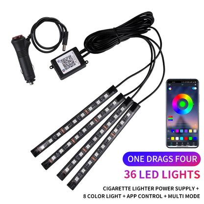 Neon LED Car Interior Ambient Foot Strip Light Kit Accessories RGB Backlight Remote App Music Control Auto Decorative Lamp