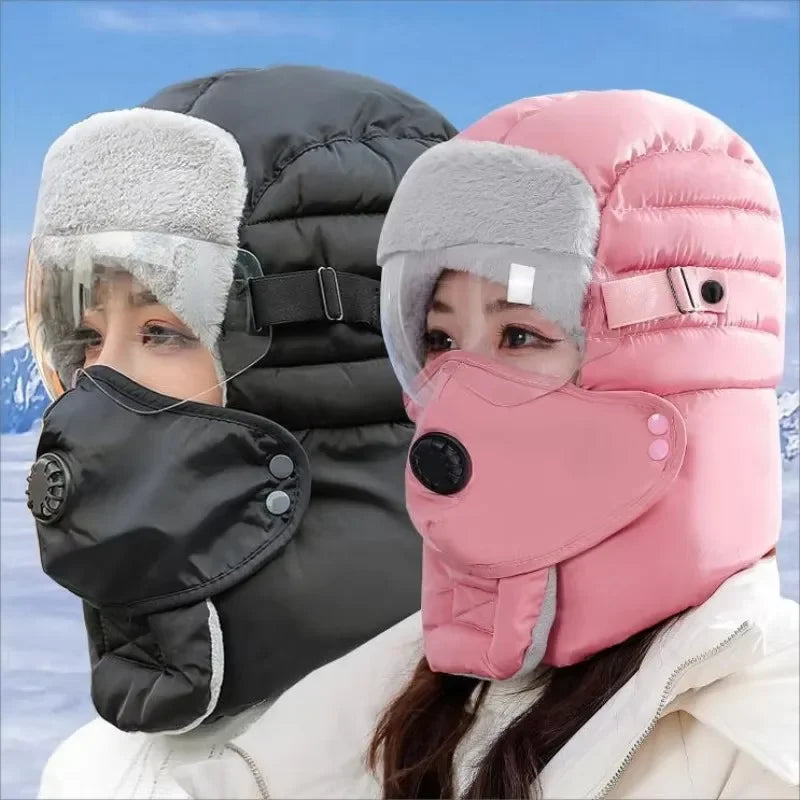 Cycling Cap Winter Keep Warm Hat with Goggle Strap Thermal Neck Warmer