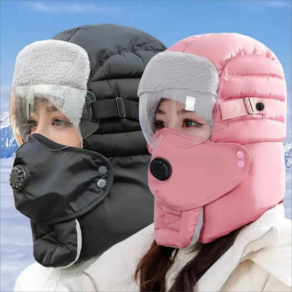 Cycling Cap Winter Keep Warm Hat with Goggle Strap Thermal Neck Warmer