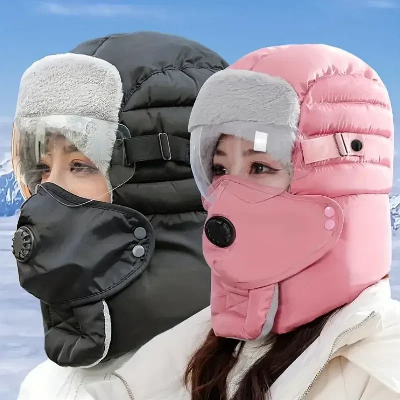 Cycling Cap Winter Keep Warm Hat with Goggle Strap Thermal Neck Warmer